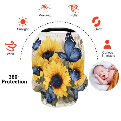Sunflower and Butterfly Nursing Cover Breastfeeding Scarf, Car Seat Covers for Babies Infant Stretchy Soft Breathable Multi-Use Cover Ups, Gift for Boys Girls in Saudi Arabia