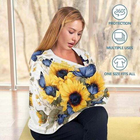 Sunflower and Butterfly Nursing Cover Breastfeeding Scarf, Car Seat Covers for Babies Infant Stretchy Soft Breathable Multi-Use Cover Ups, Gift for Boys Girls in Saudi Arabia