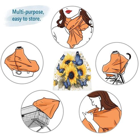 Sunflower and Butterfly Nursing Cover Breastfeeding Scarf, Car Seat Covers for Babies Infant Stretchy Soft Breathable Multi-Use Cover Ups, Gift for Boys Girls in Saudi Arabia