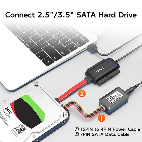 SATA/IDE to USB 3.0 Adapter, External Hard Drive Ultra Recovery Converter for Universal 2.5 3.5 inch IDE and SATA HDD/SSD, 5.25 inch DVD/CD-ROM Optical Drive, 18TB Capacity, 12V/2A Power Adapter in Saudi Arabia