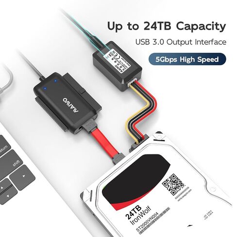 SATA/IDE to USB 3.0 Adapter, External Hard Drive Ultra Recovery Converter for Universal 2.5 3.5 inch IDE and SATA HDD/SSD, 5.25 inch DVD/CD-ROM Optical Drive, 18TB Capacity, 12V/2A Power Adapter in Saudi Arabia