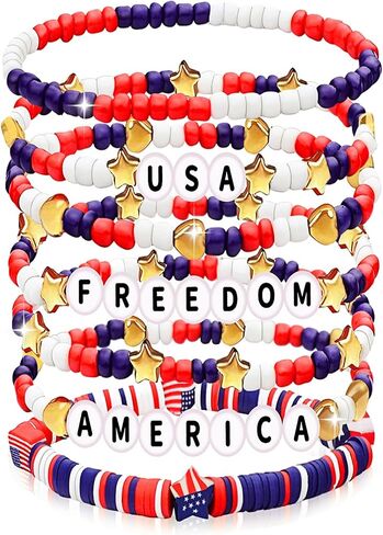 Independence Day Gifts for Men Women Teens Red White Blue Clay Beaded Stackable Stretch Bracelets USA Patriotic Jewelry 4th of July Accessories in Saudi Arabia