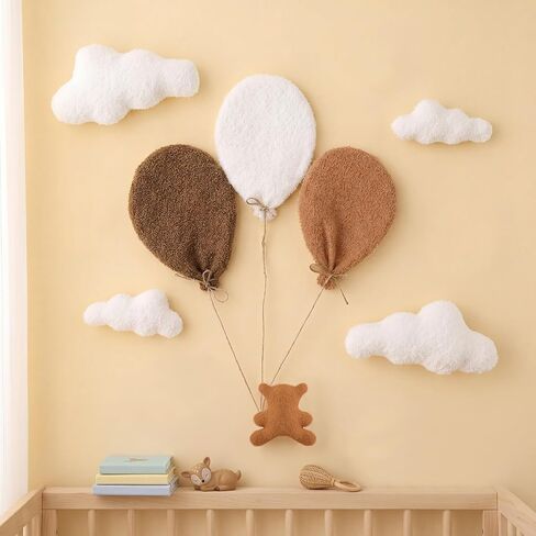 Chumia 7 Pcs Teddy Bear and Moon Wall Decor Nursery Wall Art with Clouds Stars Soft Plush Baby Room Decor Gender Neutral for Bedroom Decoration (Ivory Caramel) in Saudi Arabia