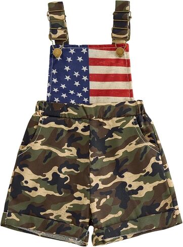 Toddler Boy 4th Of July Outfit Baby Overalls Star Stripe Suspender Shorts Bib Pants Jumpsuit Kids Summer Clothes in Saudi Arabia