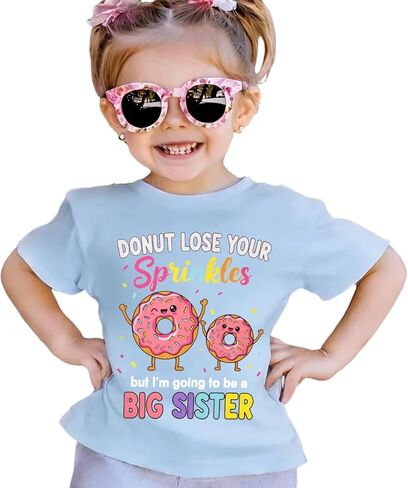 Ritatte Big Sister Shirts for Girls Toddler Kids Big Sister Announcement T-Shirt Cute Donut Sprinkles Graphic Summer Tees in Saudi Arabia