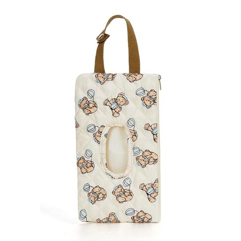 Quilted Baby Diaper and Wipes Pouch Portable Mommy Bag for Stroller Reusable Wipes Pouch with Lanyard for Casual Travel (Beige) in Saudi Arabia