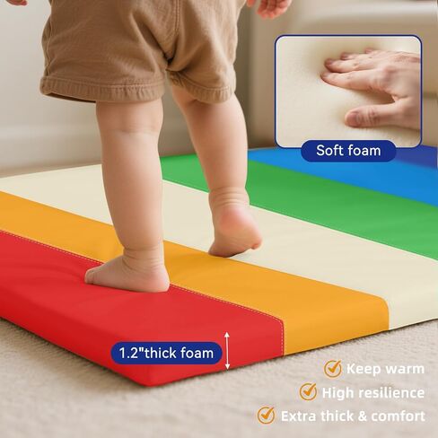 TODIBY Foam Baby Play Mat: PU Leather Waterproof Kids Playmat - Trifold Floor Mat - Large Play Mat for Playpen Thick Pad Fodable Mattress Soft Toddler Mattress Infant Cushion for Preschool (Beige) in Saudi Arabia