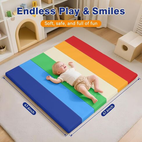 TODIBY Foam Baby Play Mat: PU Leather Waterproof Kids Playmat - Trifold Floor Mat - Large Play Mat for Playpen Thick Pad Fodable Mattress Soft Toddler Mattress Infant Cushion for Preschool (Beige) in Saudi Arabia