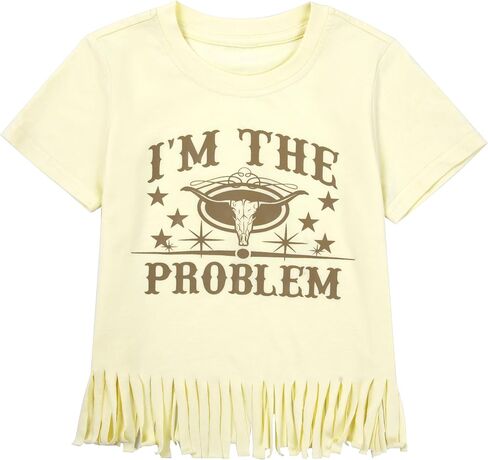 Girls Western Shirt Toddler Tassels Cowgirl T-Shirt Im The Problem Country Concert Shirts Summer Short Sleeve Top in Kuwait