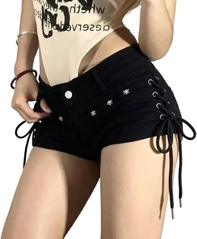 Pbkabiug Y2k Clothes Sexy Bandage Denim Shorts Women American Retro Harajuku Streetwear Punk Gothic Shorts in Saudi Arabia
