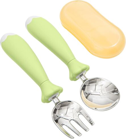 KINGSTONE Toddler Utensils with Case, Kids Silverware Set with Silicone Handles, 18/10 Stainless Steel Children Safe Forks and Spoons, Travel Carrying Cases BPA Free, Dishwasher Safe (pink) in Kuwait