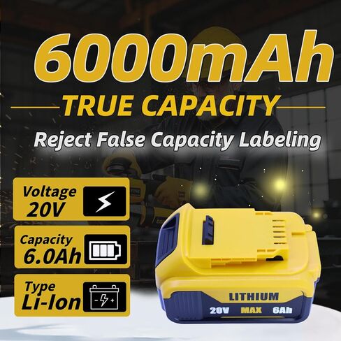 2-Pack 6000mAh Replacement Battery for DeWalt 20V MAX | Compatible with DCB200/DCB201/DCB203/DCB207 & DCD/DCF/DCG Tools | 6 Protections & 18-Month Warranty in Kuwait