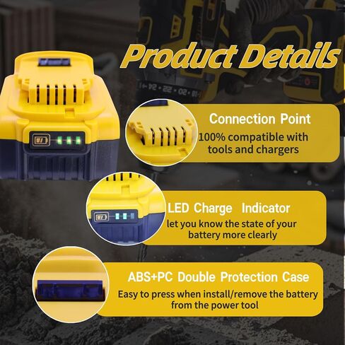 2-Pack 6000mAh Replacement Battery for DeWalt 20V MAX | Compatible with DCB200/DCB201/DCB203/DCB207 & DCD/DCF/DCG Tools | 6 Protections & 18-Month Warranty in Kuwait