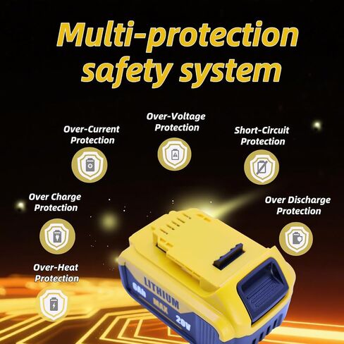2-Pack 6000mAh Replacement Battery for DeWalt 20V MAX | Compatible with DCB200/DCB201/DCB203/DCB207 & DCD/DCF/DCG Tools | 6 Protections & 18-Month Warranty in Kuwait