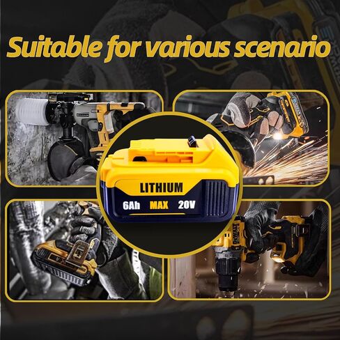2-Pack 6000mAh Replacement Battery for DeWalt 20V MAX | Compatible with DCB200/DCB201/DCB203/DCB207 & DCD/DCF/DCG Tools | 6 Protections & 18-Month Warranty in Kuwait