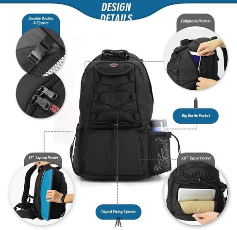 Camera Backpack Waterproof Large DSLR Camera Bag with 17" Laptop Compartments,Rain Cover,Tripod Holder Outdoor Travel Camera Backpack Case for Nikon Canon Sony Pentax DSLR/SLR Cameras and Accessories in Saudi Arabia