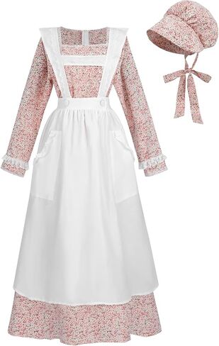 Nuoqi Pioneer Dress Women Prairie Dress Adult Long Colonial Costume with Bonnet Pioneer Apron in Saudi Arabia