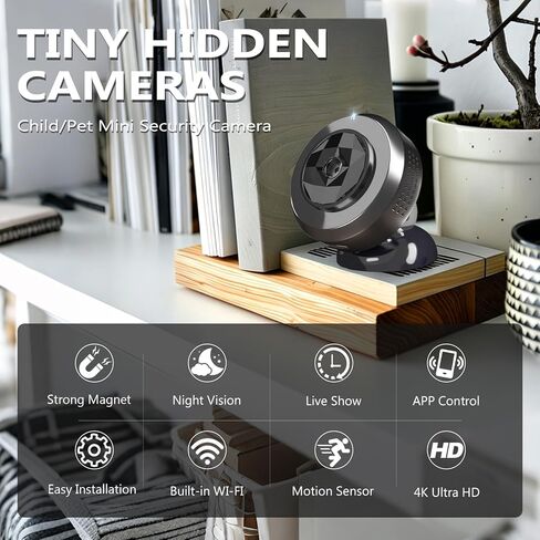 4K Indoor Hidden Camera，Mini Camera with 30-Day Standby Time,APP Control Smart Motion Detection（Coal-Black） in Saudi Arabia