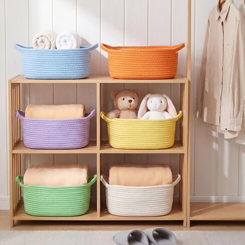 Hoolerry 8 Set Pastel Small Woven Gift Basket Empty with Clear Bags Bows and Raffia Cotton Rope Storage Basket with Handles for Nursery, Cotton Rope Room Decoration Birthday Gifts, 12"x 8" x 5" in Saudi Arabia