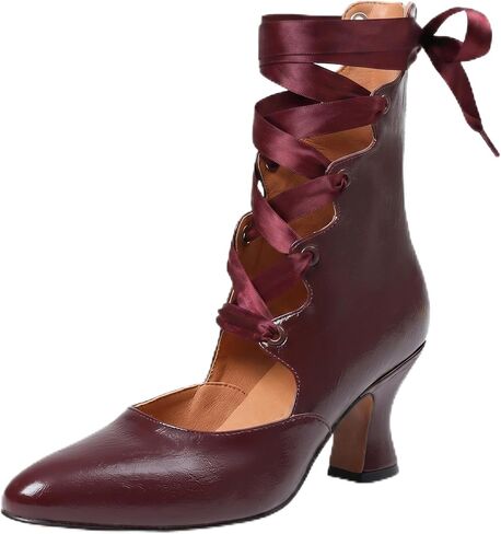 SaraIris Women's Black Mary Janes Kitten Heel Round Toe Ankle Strap Lace Up Shoes in Kuwait