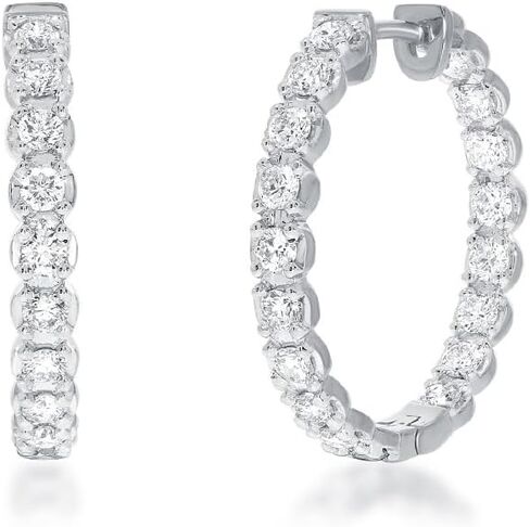 La Joya Lab نمت Diamond Inside Out Out أقراط للنساء | 3/4-2 CT TW 925 Sterling Silver Diamond Hoops | الأطواق GH VS/SI Diamond | زوج مثالي من أقراط الماس النسائية للهدايا in Kuwait