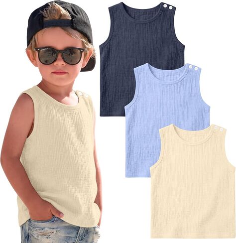 3 Pack Toddler Tank Tops 100% Cotton | Toddler Boys, Cotton, Sleeveless Shirts, Baby, Crew Neck, Loose Fit, Undershirt, Summer in Saudi Arabia