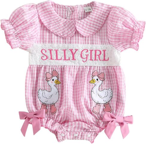 Toddler Baby Girl Romper Goose Doll Collar Stripes Smocked One Silly Goose Birthday Outfit Summer Smash Cake Clothes in Saudi Arabia