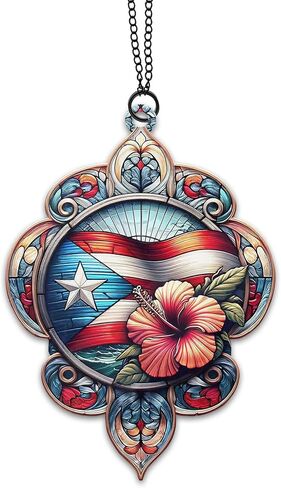 Taino Sol Car Charm Hanging Accessories, Puerto Rico Symbol Suncatcher Christmas Ornaments for Tree, Colorful Boricua Ornament, Unique Birthday Gifts for Family, Boss, Puerto Rican, Housewarming in Saudi Arabia