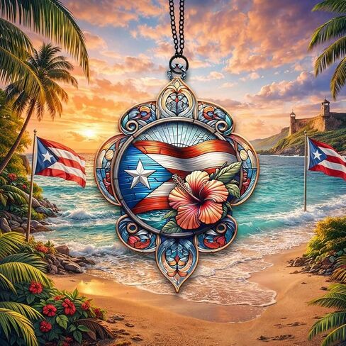 Taino Sol Car Charm Hanging Accessories, Puerto Rico Symbol Suncatcher Christmas Ornaments for Tree, Colorful Boricua Ornament, Unique Birthday Gifts for Family, Boss, Puerto Rican, Housewarming in Saudi Arabia