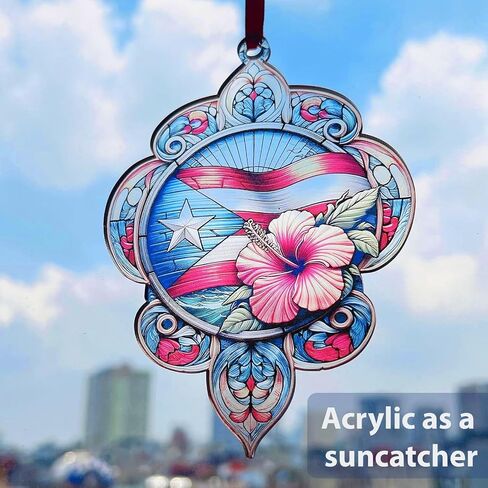 Taino Sol Car Charm Hanging Accessories, Puerto Rico Symbol Suncatcher Christmas Ornaments for Tree, Colorful Boricua Ornament, Unique Birthday Gifts for Family, Boss, Puerto Rican, Housewarming in Saudi Arabia