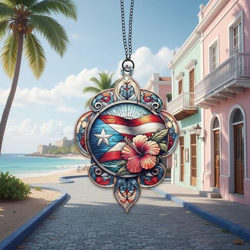 Taino Sol Car Charm Hanging Accessories, Puerto Rico Symbol Suncatcher Christmas Ornaments for Tree, Colorful Boricua Ornament, Unique Birthday Gifts for Family, Boss, Puerto Rican, Housewarming in Saudi Arabia