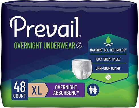 Prevail Incontinence Unisex Overnight Protective Underwear, Overnight Absorbency, X-Large, 48 Count in Saudi Arabia