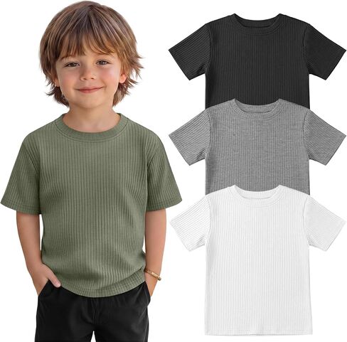 4 Pack Baby Boys Short Sleeve T-Shirts | Ribbed Toddler Shirts, Basic Tops, Crew Neck, Summer Clothes in Saudi Arabia