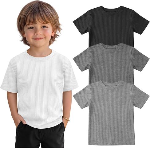 4 Pack Baby Boys Short Sleeve T-Shirts Toddler Ribbed Crew Neck Shirts Basic Tee Tops Summer Clothes 18M-5T in Saudi Arabia