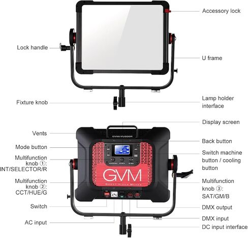 GVM 250W LED Video Light Panel, Photography Lighting with 21000 lux/0.5m, RGB Video Light 2700-75000K, CRI97+, Gel, HSI, 12 Effects, Studio Lighting for Video Recording with App/DMX/Battery in Saudi Arabia