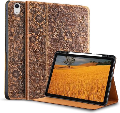 Gexmil for iPad 10.9 Inch Case,10th Generation(2022) Protective Genuine Leather Cover with Strap and Pocket,Built-in Pencil Holder,Cowhide Folio Cover Auto Sleep/Wake,Anti Fingerprint,Black in Saudi Arabia