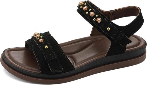 UBFEN Womens Sandals Comfortable Arch Support Steel Beaded Flat Sandals with Back Strap - Open Toe Slingback Shoes for Beach, Vacation and Travel in Saudi Arabia