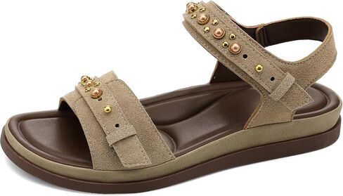UBFEN Womens Flat Sandals with Adjustable Back Strap, Arch Support | Beaded, Open Toe, Slingback, Casual, Comfortable for Walking, Vacation and Travel in Kuwait