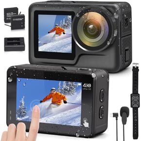 JOH 4K 60FPS 20MP WiFi Action Camera with Front LCD & Touch Rear Screens, 131 Feet Waterproof, Stabilization, EIS 2.0, Remote Control Outdoor Sports Camera, Vlog Underwater Camera with 2X Batteries in Saudi Arabia