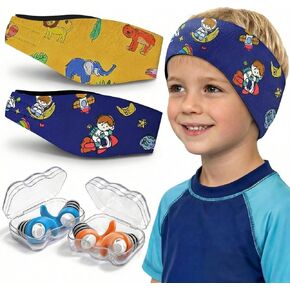 Swimming Headband for Kids - 2 Pairs Waterproof Ear Plugs & Adjustable Swim Ear Band,Keep Water Out and Hold Earplugs in - Water Headband for Surfing, Diving, Pool, Showering, and Beach in Saudi Arabia