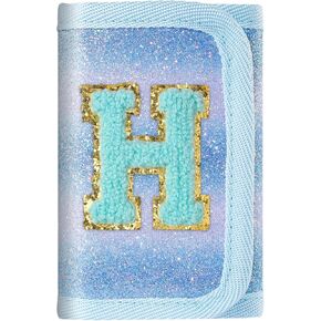 sundee Glitter Wallet for Girls–Personalized Initial Trifold Wallet with Secure Zipper Pocket,Gift for Teens 6-14 Blue-H in Saudi Arabia