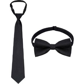 Fengek 2Pcs Boys Pre-Tied Tie & Bow Tie Set - Adjustable Stripe Necktie & Bowtie for Kids, School Uniform & Formal Wear in Kuwait