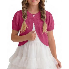 Halfchet Girl's Short Sleeve Button Cardigan Open Front Shrug Cropped Elegant Bolero Shawl Dress Sweater 5-14 Years in Kuwait