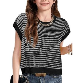 Seiciviy Girls Summer Cute Tops School Picture Day Teen Tween Sweater Vest Striped Short Sleeve Trendy Knit Outfits in Kuwait