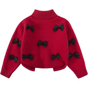 Girls Turtleneck Sweater Bowknot Knit Long Sleeve Holiday Pullover Top in Kuwait