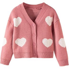Toddler Girls Heart Cardigan Sweater Cute Pink Knit V Neck Button Front Long Sleeve Cardigan for Little Kids Aged 3-7 in Kuwait