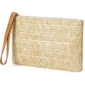 Clothirily Straw Purse Bag for Women Bohemian Handbag with Zipper Wristlet, Straw Clutch Womens Beach Clutch Purse for Summer in Kuwait
