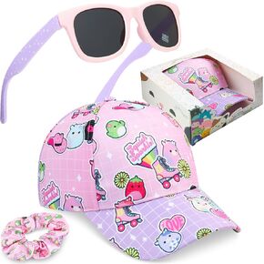 Get Trend Hello Kitty | Barbie | Squishmallows Girls Baseball Cap, UV Protection Sunglasses & Soft Scrunchies, 3 Piece Set in Kuwait