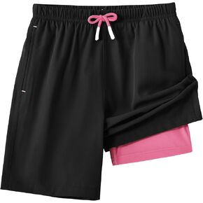 Boys Swim Trunks with Compression Liner Quick Dry Swim Shorts Stretch Kids Swimsuit Youth Beach Shorts with Pockets in Saudi Arabia