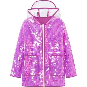 Betusline Girls Lined Rain Jacket Sequin Waterproof Windbreaker Hooded Lightweight Raincoats For Kids Outdoor in Kuwait